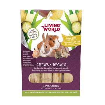 Living World Small Animal Chews - Sugarcane Sticks 4pk
