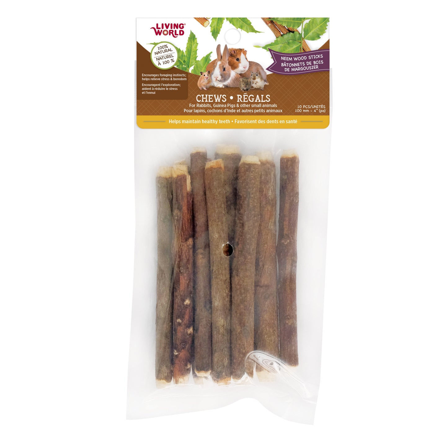 Living World Small Animal Chews - Neem Wood Sticks 10pk