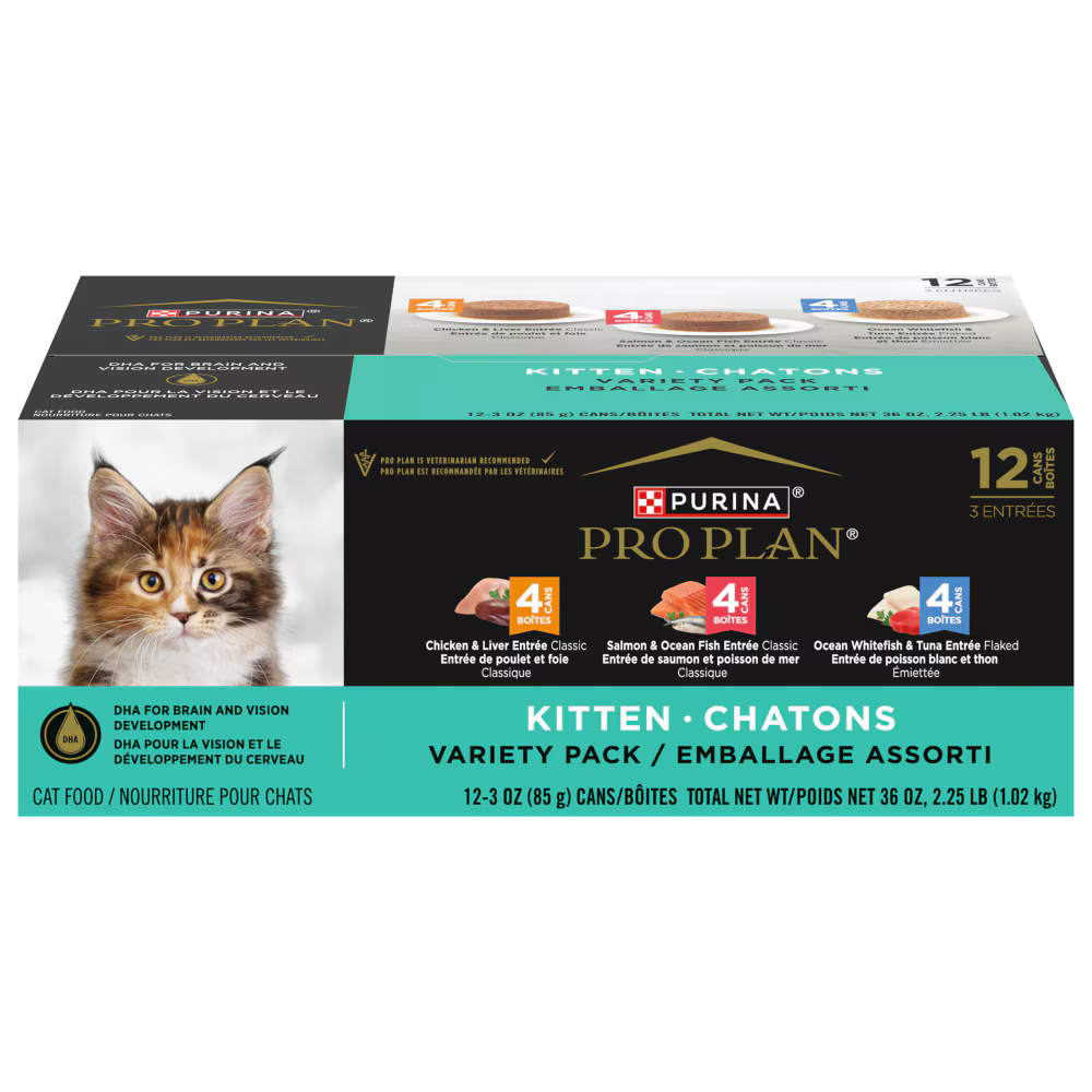 Pro Plan Cat Canned Variety Kitten Chicken Liver, Salmon, Ocean Fish 12 Pack (85g)