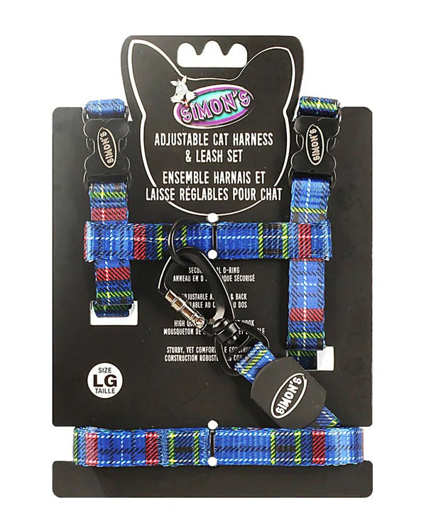 Simon's Adjustable Nylon Harness Set Lg - Plaid Blue