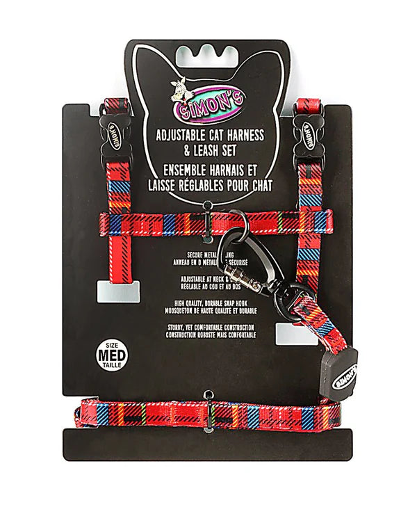 Simon's Adjustable Nylon Harness Set Med - Red Plaid