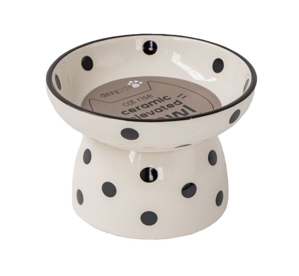 Dexypaws Raised Ceramic Cat Bowl - White & Black 8.7oz