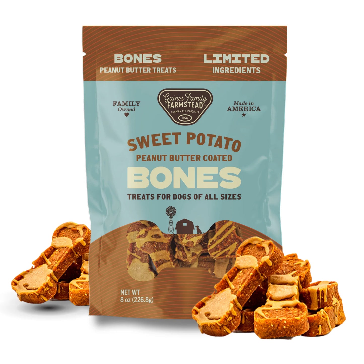 Gaines Family Farmstead - Sweet Potato Peanut Butter Bones 8oz
