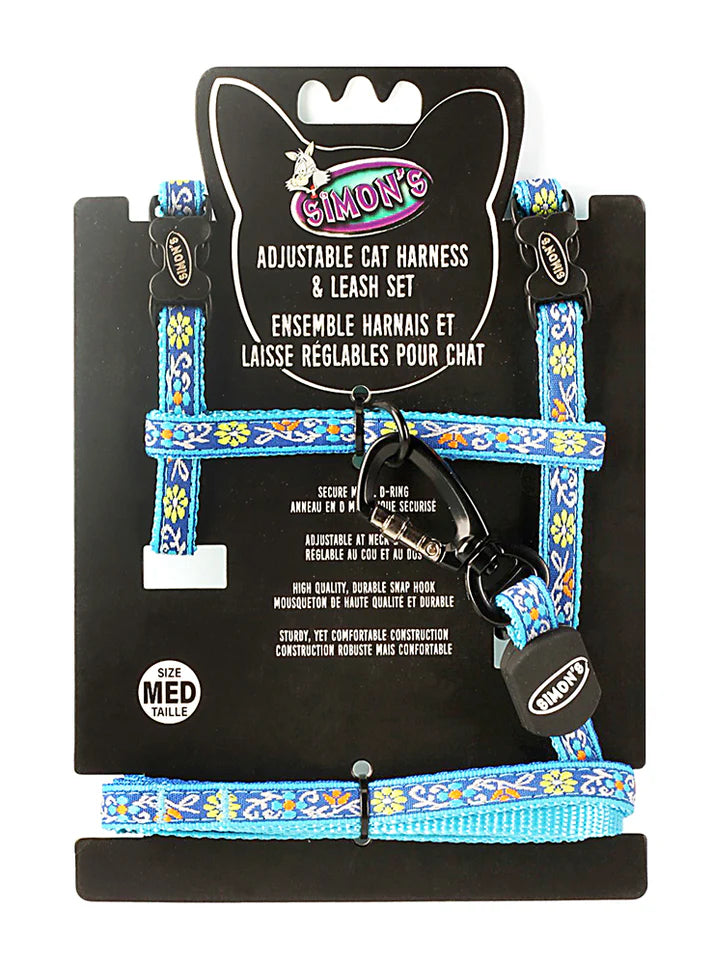 Simon's Adjustable Nylon Harness Set Med - Blue Flower