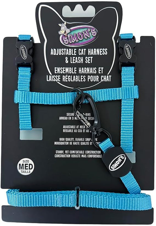 Simon's Adjustable Nylon Harness Set Med - Light Blue