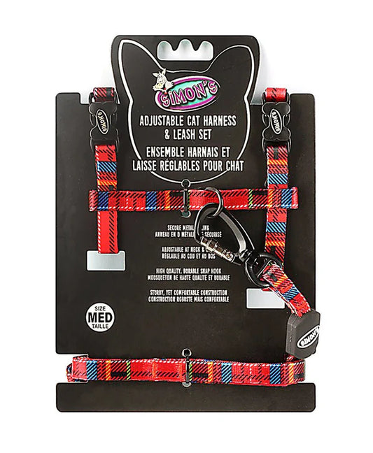 Simon's Adjustable Nylon Harness Set Med - Red Plaid